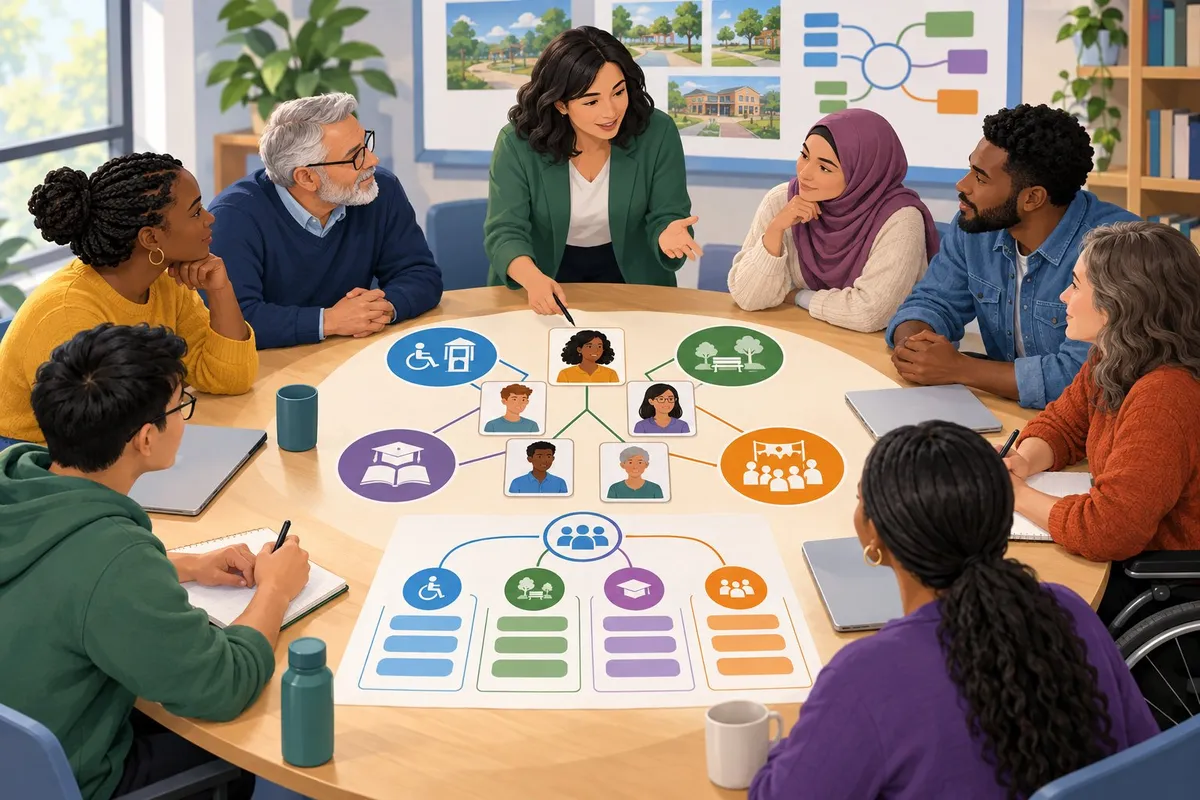 Community members discuss different needs and work together to shape a shared plan.