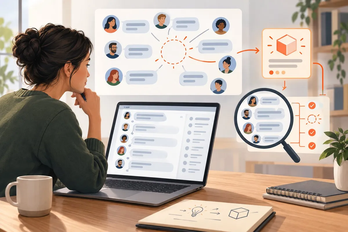 An entrepreneur studies an online community discussion to identify an unmet need and consider a business solution.