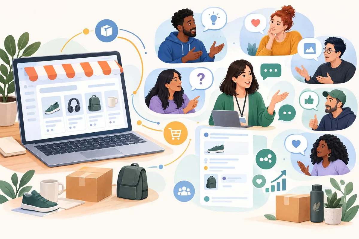 A marketer connects an online shop with a community of people discussing products.