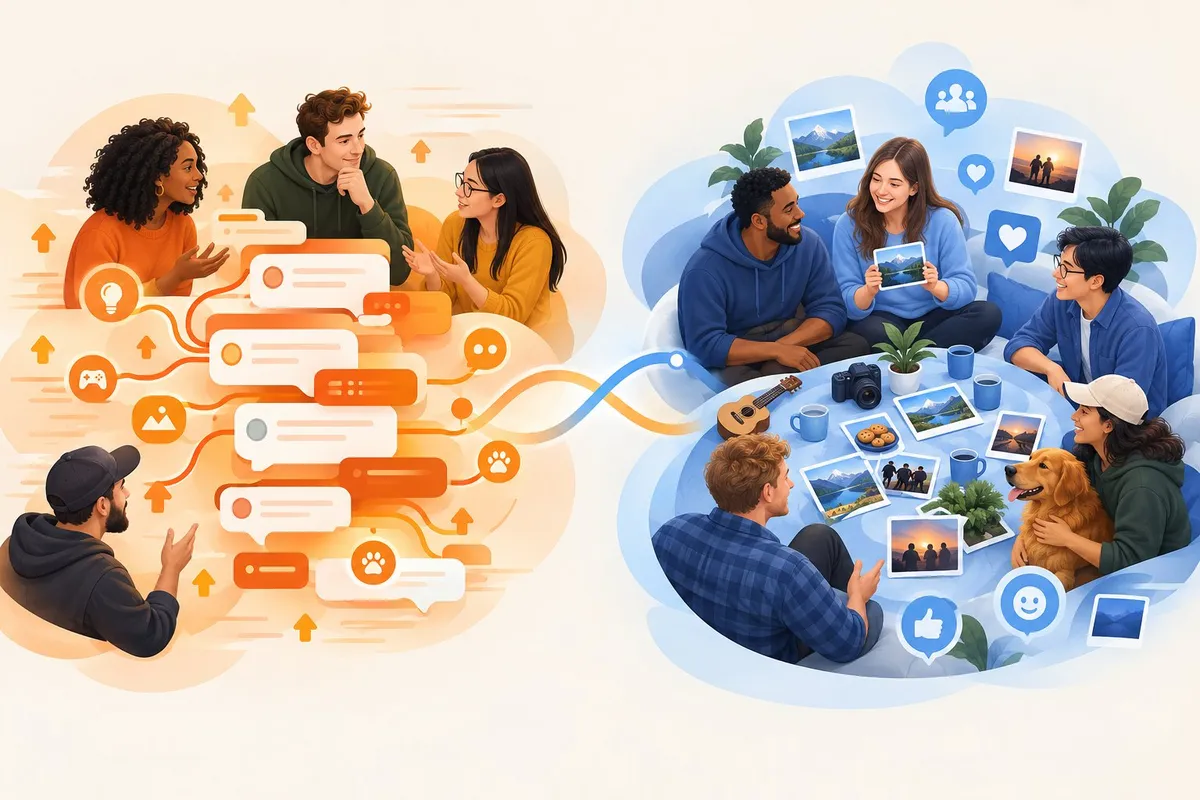 People connect and share ideas in two distinct online community spaces.