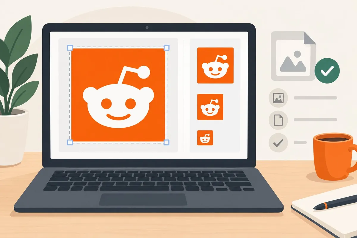 A square profile icon is shown in an upload window beside smaller icon previews and a file symbol.