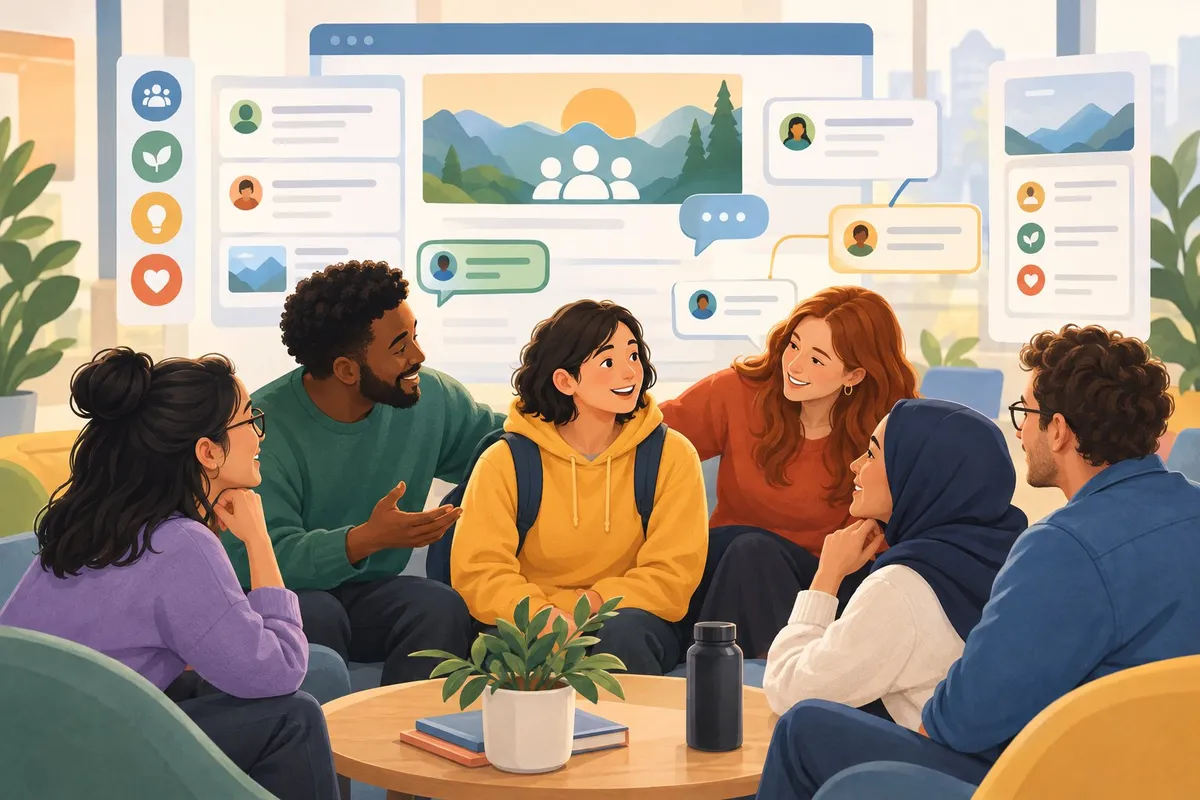 Community members welcome a newcomer into a group conversation.